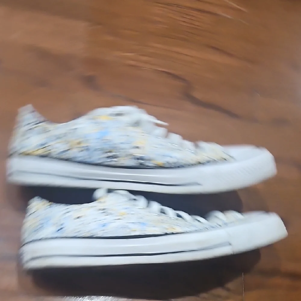 Converse All Star White Blue Yellow Paint-Splatter Low Top Sneakers - Picture 4 of 8